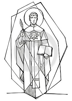 Hand drawn illustration of St. Thomas of Aquinas