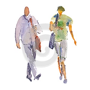 Hand drawn illustration: stylized people. Watercolor sketch photo