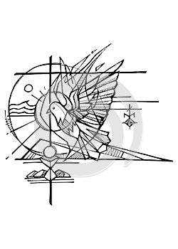 Hand drawn illustration of symbol holy spirit revives