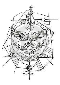 Hand drawn illustration of symbol holy spirit revives