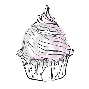 Hand drawn illustration of tasty cupcake. Vector illustration