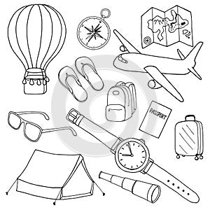 Hand drawn illustration with travel items