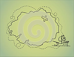 Hand drawn illustration - treasure map. Vector