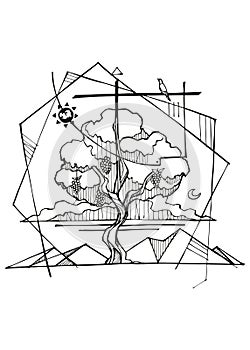 Hand drawn illustration of vine and branches
