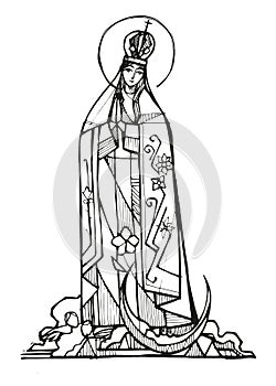 Hand drawn illustration of the Virgin of the Immaculate Conception