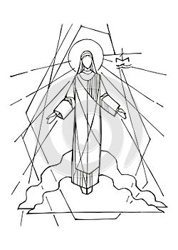 Hand drawn illustration of Virgin Mary Assumption