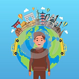 Hand drawn illustration of world tourism day concept. Vector Illustration