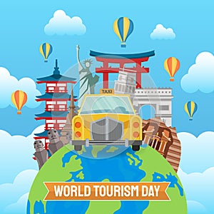 Hand drawn illustration of world tourism day concept. Vector Illustration