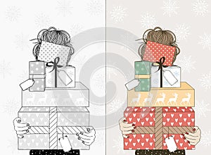 Young woman with Christmas gifts photo