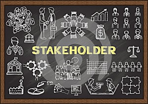 Hand drawn  illustrations about Stakeholder on chalkboard. Stock vector