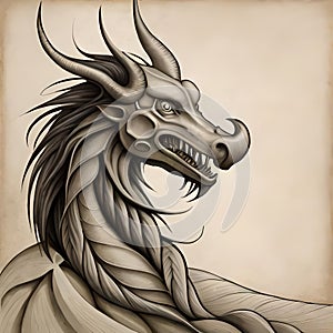 Hand drawn illutration of an ancient dragon