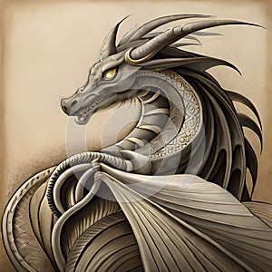 Hand drawn illutration of an ancient dragon