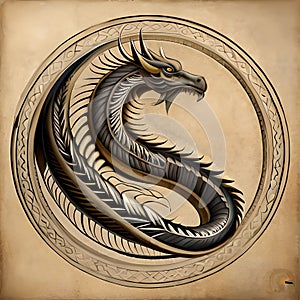 Hand drawn illutration of an ancient dragon