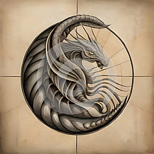 Hand drawn illutration of an ancient dragon