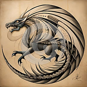 Hand drawn illutration of an ancient dragon