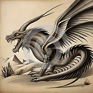 Hand drawn illutration of an ancient dragon