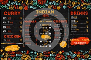 Hand drawn Indian food menu design with rough sketches and lettering. Can be used for banners, promo