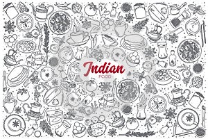 Hand drawn Indian food set with lettering