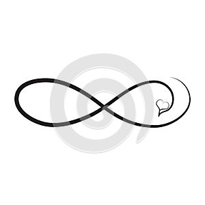 Hand drawn infinity symbol with heart, love sign doodle icon. Love sign forever for Happy Valentines Day.