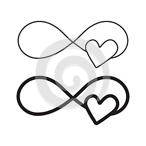 Hand drawn infinity symbol with heart, love sign doodle icon. Love sign forever for Happy Valentines Day.