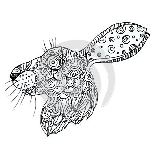 Hand drawn ink doodle rabbit on white background. Vector. Elements in graphic style label, card, sticker, menu, package.