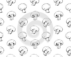 Hand drawn ink pattern with mushrooms seamless