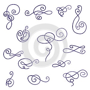 Hand drawn ink swirls set. Vector elements.