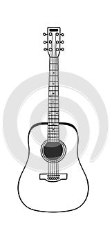 Hand drawn interior objecton white background.Vector Cozy Line Illustration. Creative art work. Doodle drawing acoustics guitar