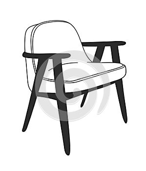 Hand drawn interior objecton white background.Vector Cozy Line Illustration. Creative art work. Doodle drawing chair