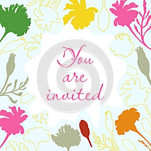 Hand drawn invitation card with plant parts