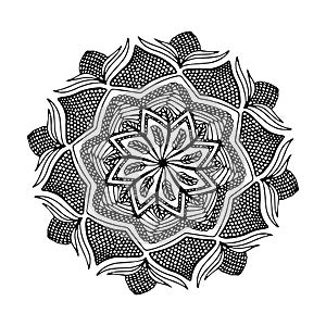 Hand drawn isolated graphic element. Original authentic boho and ethnic style mandala - indian, arabic.