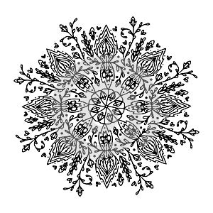 Hand drawn isolated graphic element. Original authentic boho and ethnic style mandala - indian, arabic.