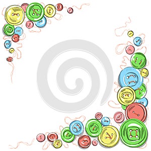 Hand drawn isolated sewed buttons vector frame.
