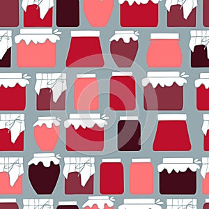 Hand-drawn jam jar. Vector seamless pattern