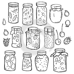 Hand-drawn jam jars . Vector sketch  illustration