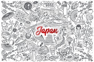 Hand drawn Japan doodle set with lettering