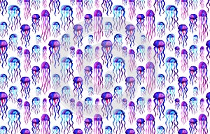 Hand drawn jellyfish. Watercolor pattern.