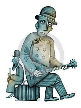 Hand drawn Jewish musician. Art Painting Illustrations.