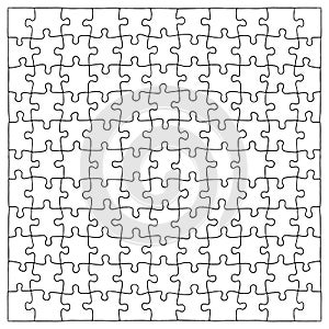 Hand drawn jigsaw puzzle pieces, 121 separate pieces that can be extracted