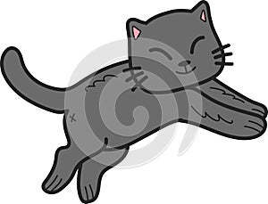 Hand Drawn jumping cat illustration in doodle style