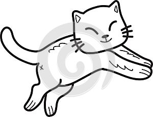 Hand Drawn jumping cat illustration in doodle style