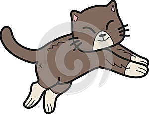 Hand Drawn jumping cat illustration in doodle style
