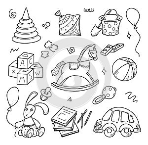 Hand-drawn kids doodle set, doodle style. Vector Illustration for backgrounds.