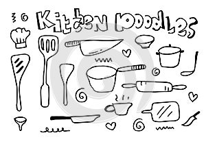 Hand drawn kitchen doodles icon set. cooking tools and kitchen icon collection. Vector illustration