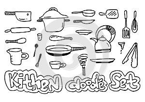 Hand drawn kitchen doodles icon set. cooking tools and kitchen icon collection. Vector illustration