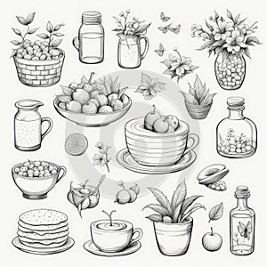 hand drawn kitchen elements sethand set