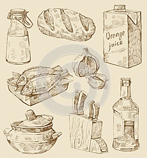 Hand drawn kitchen set