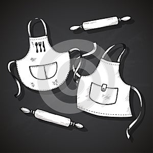 Hand drawn kitchen set. Vector illustration isolated on gray background.