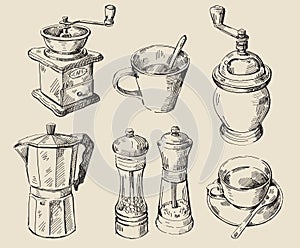 Hand drawn kitchen set