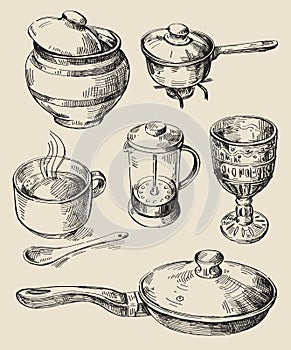 Hand drawn kitchen set